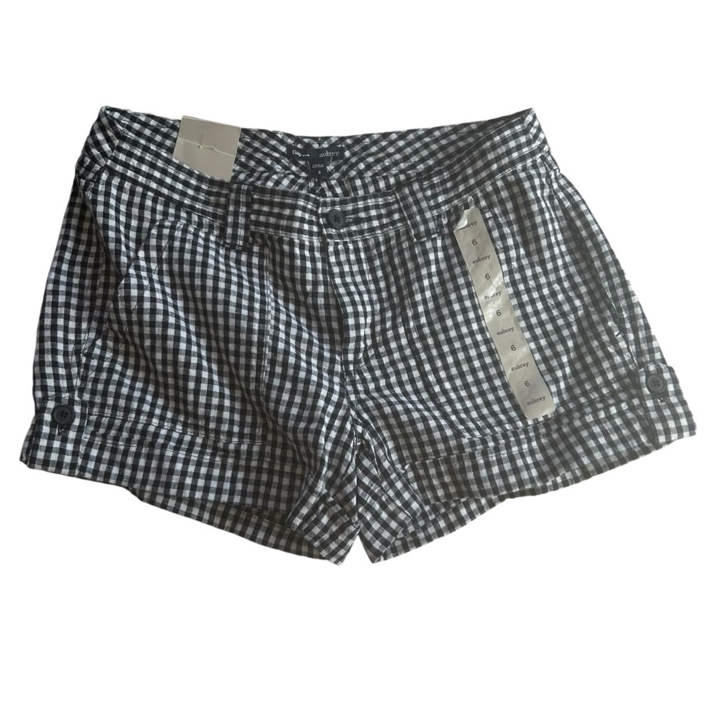 Gap Aubrey Shorts women’s size 6 gingham checkered black & white linen blend NEW - Picture 2 of 13
